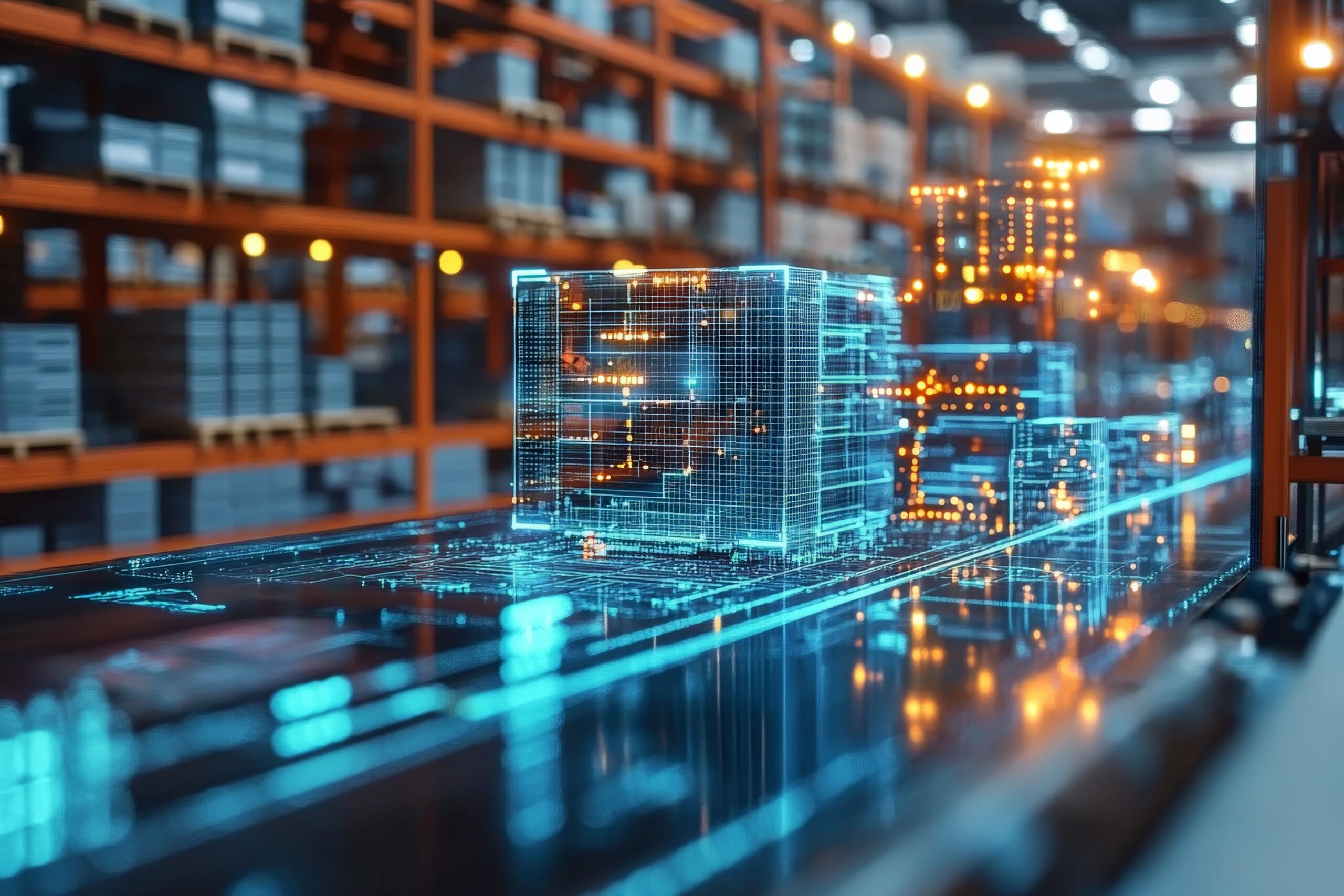 Lagerhallen, in der digitale Logistiktechnologie und automatisierte Systeme für ein verbessertes Lieferkettenmanagement genutzt werden